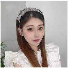 1pc Houndstooth Knotted Headband, Wide Retro Chic Personalized Satin Fabric Knotted Hair Hoop Hairband Diadema - Multicolor - View 3