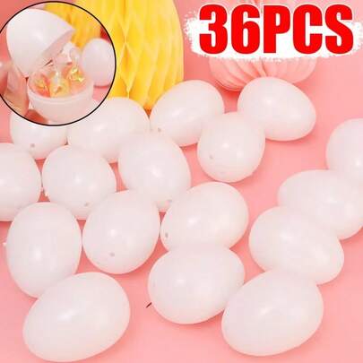 36/12PCS Easter White Plastic Empty Eggs For DIY Fillable Eggshells, Realistic Simulation Egg Forms For Crafting, Party Decoration, Festival And Home Display, Versatile Holiday Ornament Kit For Easter Party, Scene Setting, Spring Party Themes, Giftable Easter Decor, Kid-Friendly Craft Supplies, Reusable And Lightweight Egg Shells For Creative Easter Creations