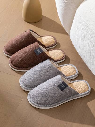 Men's Linen Home Slippers For Spring & Autumn, Indoor Bedroom Floor Use, Quiet Noise-Free Soft Sole, Comfortable Breathable Flat Bottom House Shoes