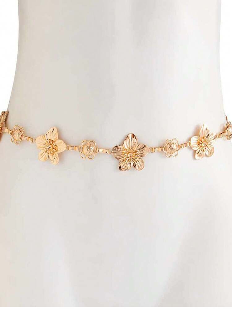 1pc Retro Fashionable Metallic Floral Waist Chain, Bohemian Style High-End Multipurpose Dress Belt, Suitable For Any Occasion - Multicolor - View 6