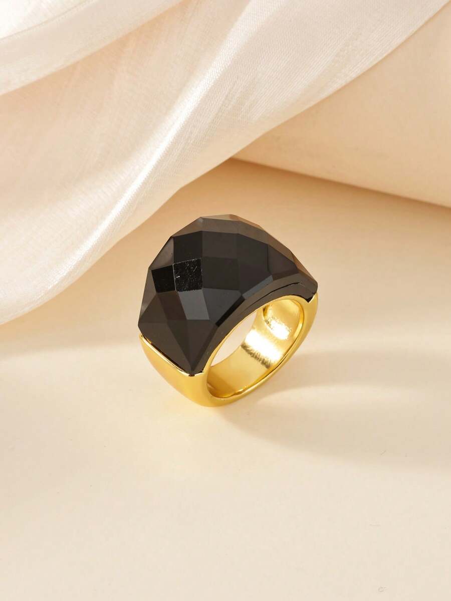 仿水晶玻璃戒指，时尚夸张几何纹理树脂戒指，惊艳大号个性戒指，女士珠宝，生日、派对、周年纪念、母亲节的完美礼物