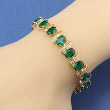 18K Gold Plated Cubic Zirconia Tennis Bracelet, Versatile Luxury Niche Design, Elegant Vintage Fashion Accessory For Women, Adjustable Length 18cm+3cm, Ideal Gift, Multiple Colors Available - Green - View 21