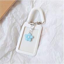 1 Piece Acrylic Photo Card Case Keychain - Cute Photo Card Holder With Spring And Flower Pendant (Green & White) - ID Card Holder & Bus/Credit Card Holder - Card Holder + Spring + Small Flower Pendant - View 4