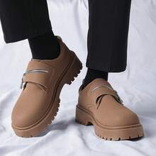 Men's Chunky Leather Shoes, Minimalist Fashion Thick-Sole Formal Shoes, Casual Business Leather Loafers, Men's Boots - Brown - View 9