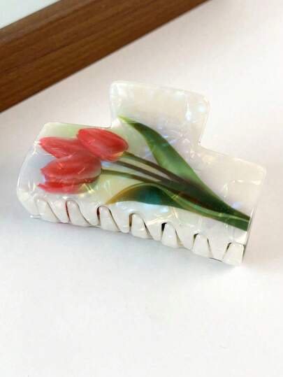 1pc Acrylic Rose Flower Hair Claw, Fashion Statement Decorative Claw Clip, Sweet Bowknot Hair Barrettes For Women, Daily Wear Vacation Party Hair Accessories