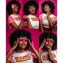 14 Inch Curly Wig With Bangs, Heat Resistant Synthetic Fiber Hair, Cosplay Wig - Black - View 7