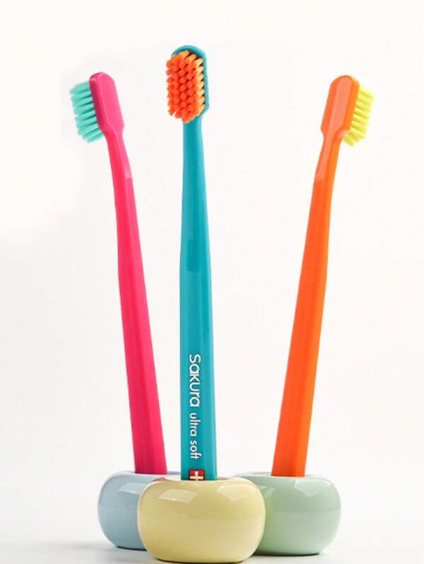 Colorful Adult Medium Bristle Bicolor Toothbrush, High Quality Sakura Brand For Couples, Families, Travel