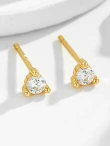 1 Pair S925 Sterling Silver All-Match Minimalist Stud Earrings, Casual Versatile Luxury Earrings - Gold - View 2