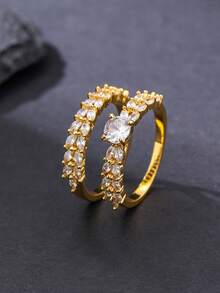 1 Set Of 2 Minimalist Sparkling Zirconia Inlaid Closed Ring Set, Versatile For Daily, Party, Wedding, Spring, Eid/Ramadan Blessing Gift - Sparkling  Closed Ring Set - View 5