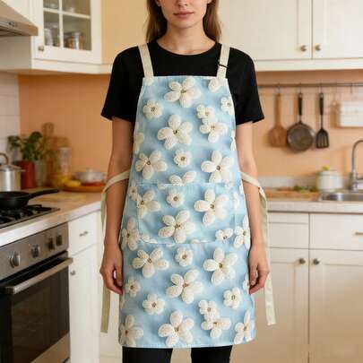 母亲节礼物 新款彩色花卉印花3D立体花朵围裙，适用于家庭厨房烘焙清洁、花店美甲等工作场合，透气无束缚，多场景多色可选。母亲节礼物、节日礼物、生日礼物