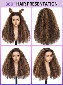 VIOLLY Jerry Curly 26 Inch Brown Ombre Highlight Honey Blonde 13*6 HD Transparent Lace Front Ear To Ear Free Parting 200% Density Melted Hairline Baby Hair Pre Plucked Pre Bleached Knots Heat Resistant No Shedding Blended Human Hair Wig For Women - SP4/27 - View 4