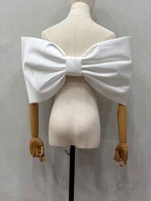 1pc White Satin Exaggerated Puff Bowknot White Bridal Shawl Accessory - Multicolor - View 4