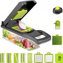 [Vegetable Slicer] 14-In-1 Vegetable Chopper,Professional Onion Chopper, Multi-Functional FoodChopper, Kitchen Vegetable Slicer And Dicer, VegetableChopper With 8 Blades, Carrot Chopper With ContainerFather Gift - Green - View 2