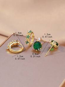 2 Pairs Elegant Fashion Versatile Shiny Green Cubic Zirconia Heart, Star, Cross, Butterfly Earrings, Suitable For Work And Daily Wear, Minimalist Yet Luxurious Gold Jewelry - Gold - View 10