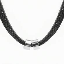 Personalized Men's Name Bracelet, Black Leather Bracelet With Customized Stainless Steel Beads, Laser Engraved Family Name, Date, Symbol, Letter, Number, Holiday, Birthday Gift - Necklace - View 10