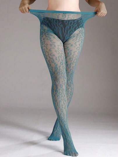 1個 レオパード柄セクシーなタイトパンツ(プラスサイズ)、ハロウィンコスチューム用フィッシュネットストッキング、ファッション レディース ホールアウトフィッシュネットブラックパンティーストッキング