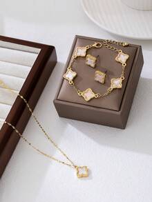 3pcs/Set Elegant Luxury Minimalist Cute Gold Clover Pendant Necklace, Bracelet, Earrings Jewelry Set, Suitable For Girlfriend, Wedding, Graduation, Date Gift - 1 Set Of Four-leaf Clover - View 3