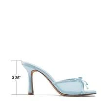 Women Fashion Stiletto Mule Sandals With Bow Mesh Decorative, Open Toe Mesh Breathable Slip-On Summer High Heel Sandals For Daily Party Wedding Wearing - Màu xanh nhạt - Xem 5