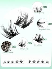 768/192/144片装大容量假睫毛套装，浓密柔软的睫毛簇，礼盒包装，睫毛嫁接胶水，睫毛镊子，睫毛卸除剂，混合睫毛簇，自然逼真假睫毛，睫毛，假睫毛 - 黑色 - 查看 4