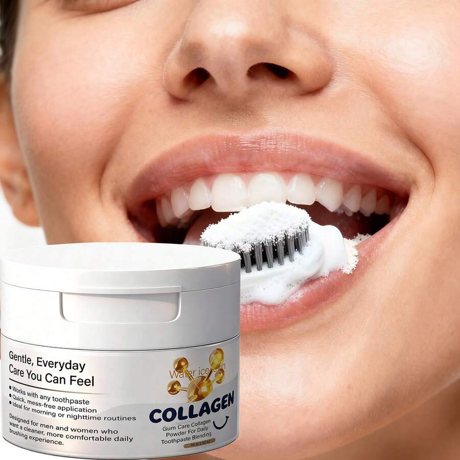胶原蛋白牙龈护理牙粉，美白牙齿，去除牙菌斑，牙齿美白剂，口腔卫生清洁，清新口气，温和清洁牙垢和牙渍，消除异味，口腔护理，保持口气清新 - 薄荷色 - 查看 1