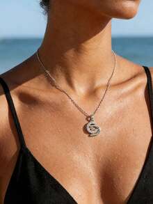 1pc Fashion Rhinestone C & D Letter Titanium Steel Necklace, Cross-Border Hot Selling Elegant Niche Design Versatile Choker Necklace For Women - Necklace - View 3