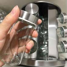 Rotating Spice Rack Set With 16 Stainless Steel And Glass Jars, Kitchen Spice Organizer - Silver - View 4