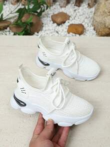 1 Paar modische weiße Kindersneaker, vielseitig atmungsaktiv mit dicker Sohle, geeignet für Outdoor-Sport & Lässig Bekleidung, ganzjährig - Weiss - Übersicht 5
