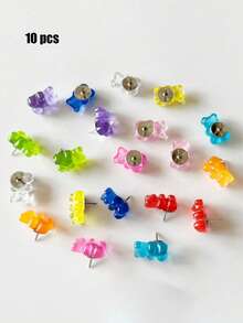 Conjunto de 40 tachinhas de resina em formato de ursinho de pelúcia, coloridas e fofas, ideais para quadros de cortiça, murais de fotos, mapas decorativos, materiais escolares, domésticos e de escritório. - Multicolorido - Ver 7