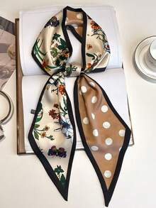1pc Women's French Long Scarf With Carriage Print, Fashion Small Square Scarf, Neck Wrap For Spring, Summer And Autumn, Matching Shirts, Narrow Scarf, Ribbon Decoration - Multicolor - View 6