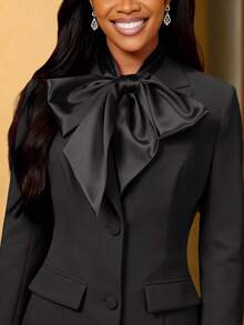 Áo khoác blazer nữ màu đen thanh lịch với nơ satin lớn, tay dài, thích hợp cho các dịp công sở trang trọng, mùa xuân. - màu đen - Xem 3