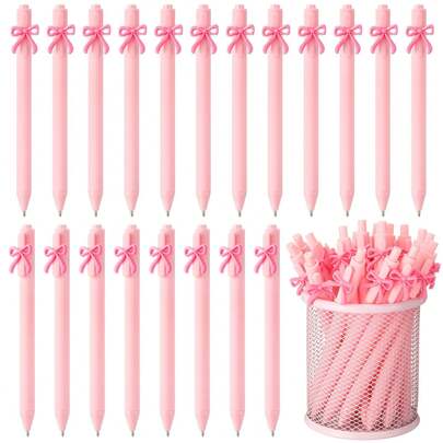 6pcs/Set - Pink Bow Series Girl High Beauty Student Stationery Pen Black Pen PVC Soft Rubber Press Neutral Pen, Pink Bow Brushing Question Pen ST Quick Drying Neutral Pen Pink Girl Heart Press Black Pen Student Cartoon Printing Pen