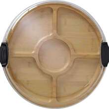 Bộ đồ dùng phục vụ bằng tre cao cấp 2 trong 1: Khay tròn có nắp và hộp đựng đồ ăn nhẹ hình vuông có tay cầm và nắp, lý tưởng để đựng phô mai, kẹo, món khai vị, dùng trong các buổi họp mặt gia đình và làm quà tặng. - Xem 9