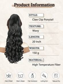 Ponytail Extension Long Wavy Claw Clip Ponytail For Women, 20 Inch Synthetic Hair Extension, Natural Looking Heat Resistant Fluffy Hairpiece - Multicolor - View 4