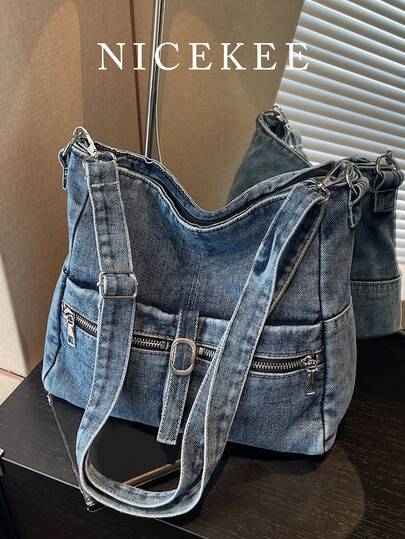 Borsa a spalla retrò di grande capacità e alla moda, con tasche multiple, borsa a tracolla casual e multifunzionale, con cinturino regolabile, borsa da donna personalizzata con design esclusivo, adatta per andare al lavoro, uscite quotidiane, ecc.