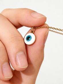 1条简约不锈钢项链，配蓝色邪眼吊坠，适合女性日常佩戴。 - 金黃色 - 查看 4