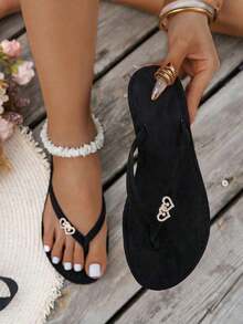 Fashionable Thong-Style Casual & Comfortable Flat Sandals, Versatile For Daily Wear, Travel And Home - 黑色 - 查看 11