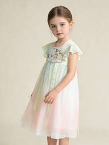 Balabala 2026 Summer Tween Girl Butterfly Embroidered Hanfu Cheongsam Dress - Green and Red Tones - View 6