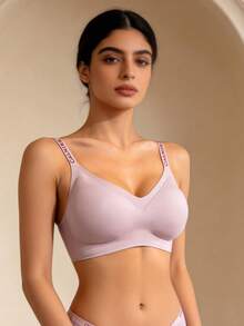 Temptuelle 无钢圈果冻支撑吊带文胸，字母肩带，防下垂，U型后背固定罩杯 - 粉色 - 查看 1