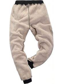 Men's Warm Sherpa Lined Fleece Sweatpants For Active Jogging - 棕色 - 查看 5