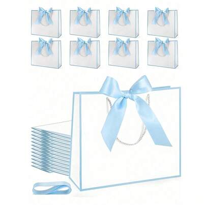 Large Bow Gift Bags, Kraft Paper Gift Bags With Handles, Bow Ribbon Gift Bags, Elegant Paper Bags, Shopping Bags, Canvas Bags, White Paper Shopping Bags, Wedding Birthday Gift Bags, Minimalist Solid Color Shopping Bags