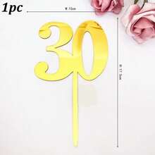 1pc/3pcs Minimalist Gold Acrylic Number 18 21 30 40 50 60 Anniversary Birthday Party Cake Topper - Multicolor - View 11