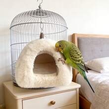 Artículos esenciales de invierno para pájaros - Nido de loro pequeño con aislamiento grueso, talla grande cálido para dormir, nido de pájaro cómodo con gancho para el invierno - Ver 2