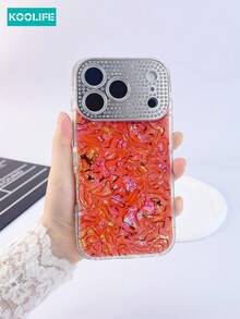 Koolife 1pc Faux Marble Texture Phone Case, Large View Window, Diamond Inlaid Lens, Full Cover TPU, Fashion Design, Anti-Slip Shockproof Case, Compatible With IPhone 17/17 Pro/17 Pro Max - Orange - View 2