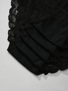 5件套花卉蕾丝内裤套装，女士舒适蕾丝边三角裤 - 黑色 - 查看 3