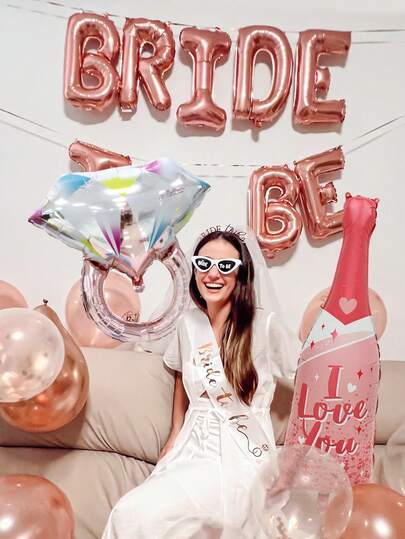 11pcs Wedding Party Balloons Decoration, Includes "BRIDE TO BE" Letter Balloons, Diamond Ring Balloons, Love Bottle Balloons, Suitable For Proposal Decor, Bachelorette Party, Bridal Shower, Wedding, Engagement, Welcome Decoration