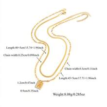 Bộ 2 chiếc dây chuyền mặt chữ cái đơn giản bằng thép không gỉ, kiểu xương cá, dây chuyền hình môi, dây chuyền nhiều lớp dành cho nữ. - hình chữ nhật vàng - Xem 2