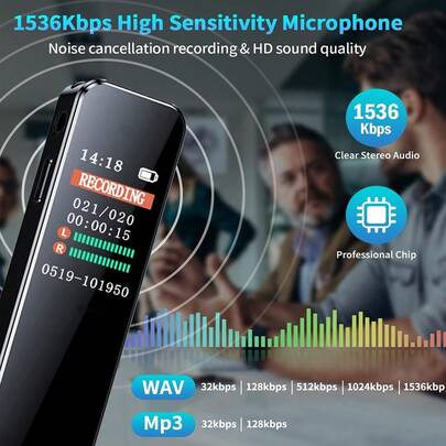 数字声控录音笔 - 声控录音、智能降噪、专业录音笔，带播放功能，适用于讲座、会议/课堂/采访