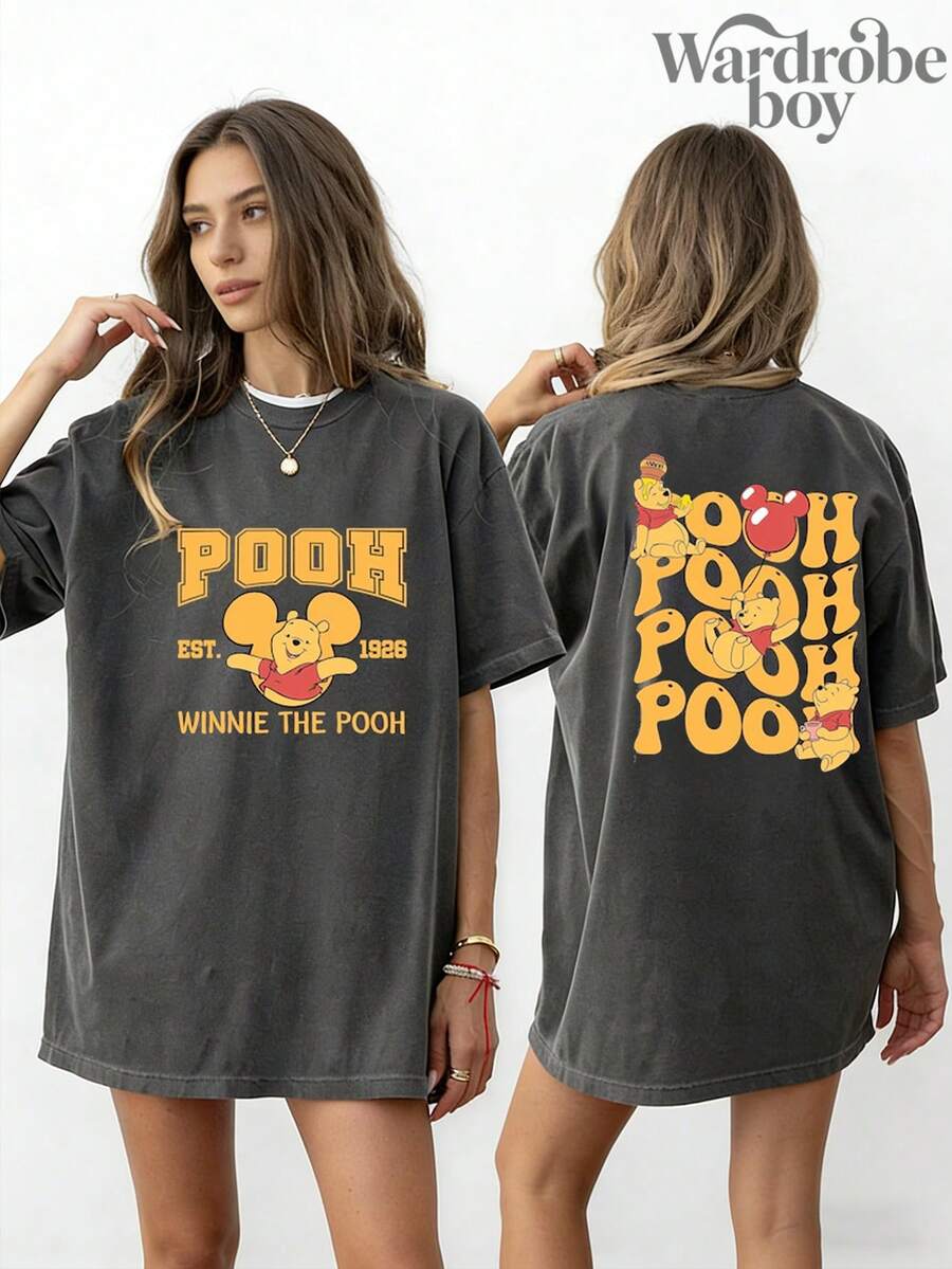 Disney Printed Wash Water T-Shirt,Disney Winnie The Pooh 1926 Commemorative T-Shirt, Comfortable Color Winnie The Pooh T-Shirt, Winnie The Pooh Shirt, Disneyland Trip T-Shirt,Unisex,High-Quality Pure Cotton T-Shirt,Suitable For All Seasons, Comfortable And Breathable| Exquisite Design | The Best Choice For Giving Gifts - Black - View 1