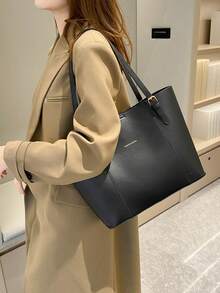 女士日常通勤时尚多功能手提包，女士手提包，优雅女士手提包，时尚女士手提包，大容量手提包 - 黑色 - 查看 2