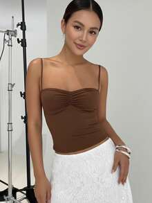 Women's Summer Foldable Top, Solid Color - Cà phê nâu - Xem 2